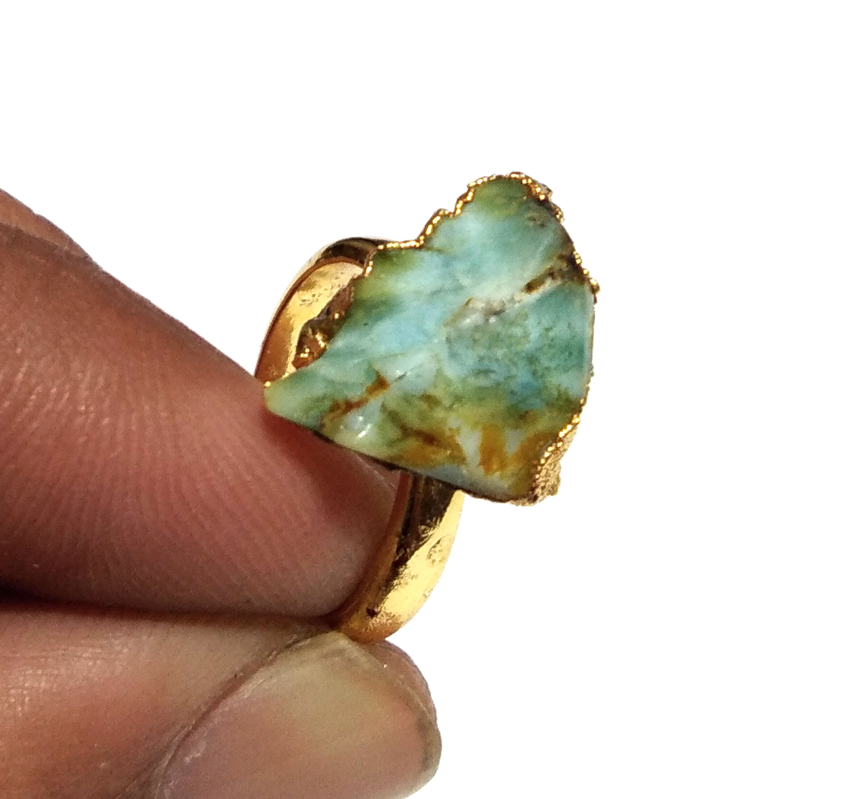 Natural Raw Larimar Rough Stone Ring, 925 Solid Sterling Silver Gold Plated Ring, Larimar Stone Size 12x13 mm Handmade Gift Statement Ring